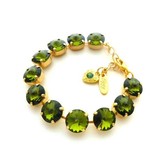 Swarovski Crystal Olivine Green Rivoli Tennis Bracelet, Assorted Finishes - Picture 4 of 8